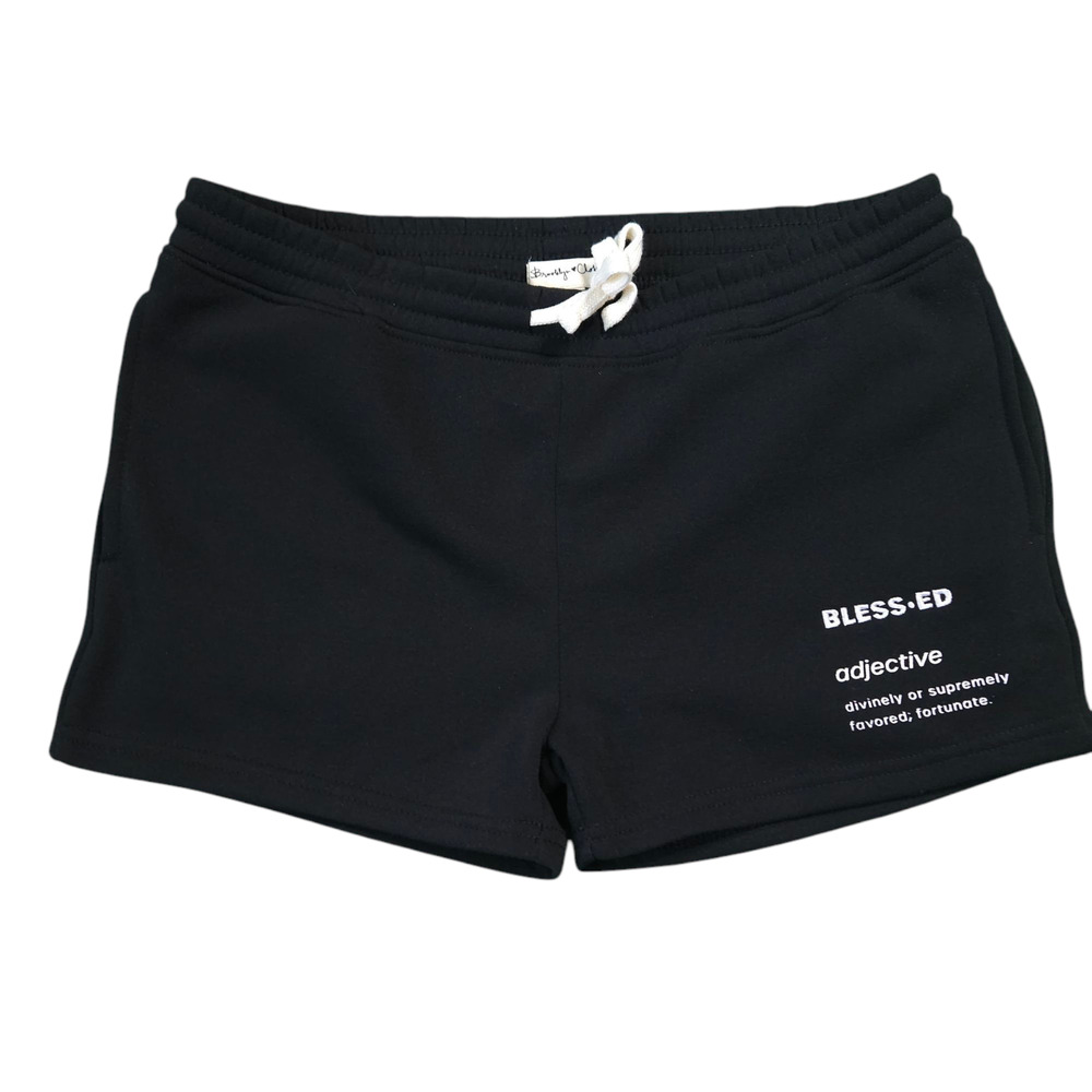 Brooklyn Cloth Womens Sweat Shorts Medium Black Blessed Graphic Drawstring New M - Picture 1 of 5